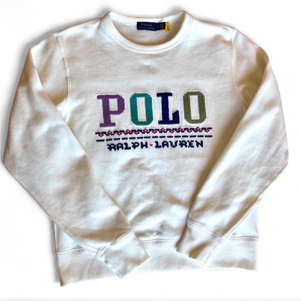 Ralph Lauren White Sweatshirt With Embroidery & Navy And Gold Label